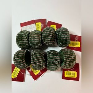 NWT 8 Beaded Green And Copper/Gold Napkin Rings